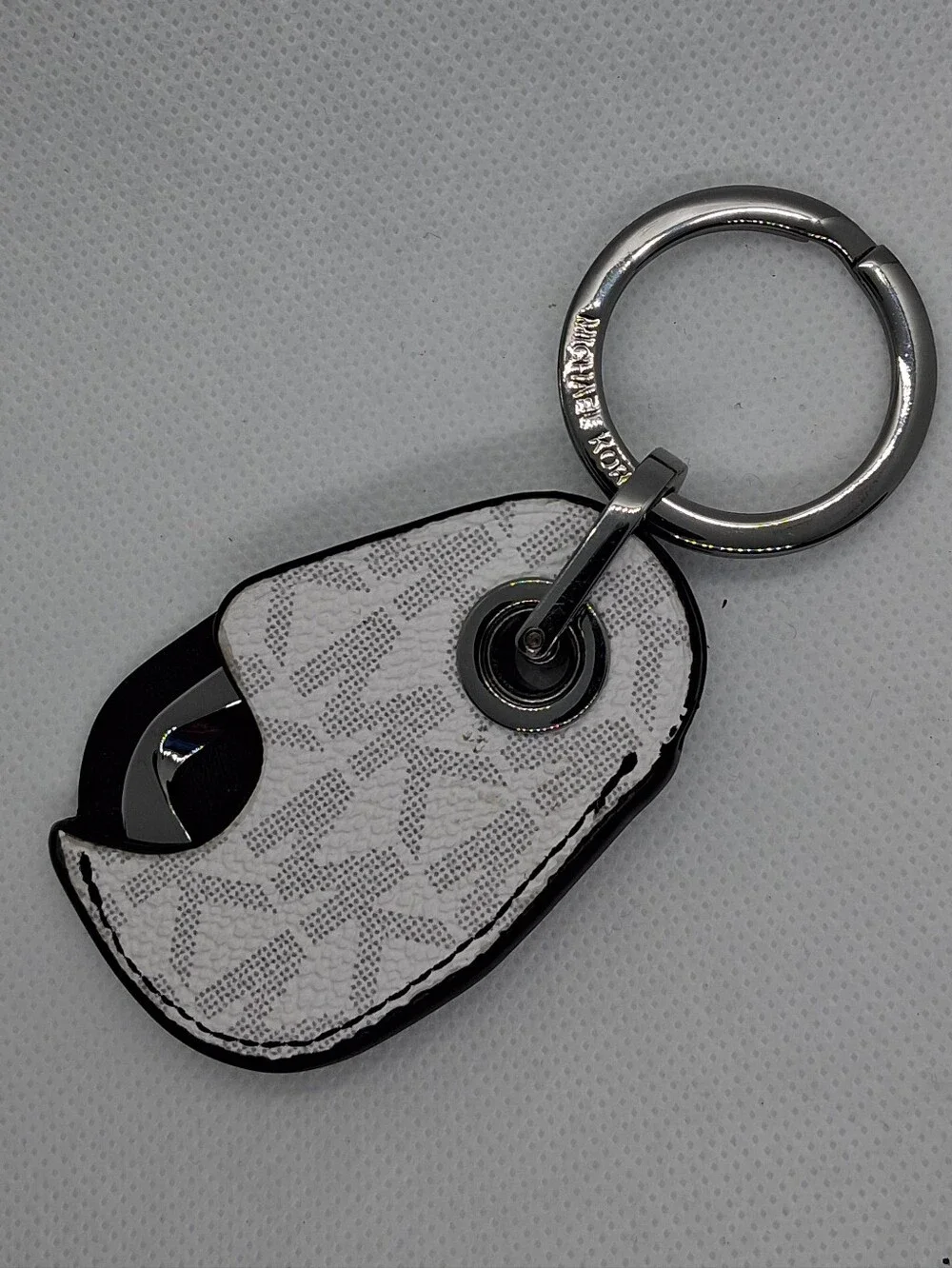 Michael Kors White and Black Logo Accent Leather Key Fob